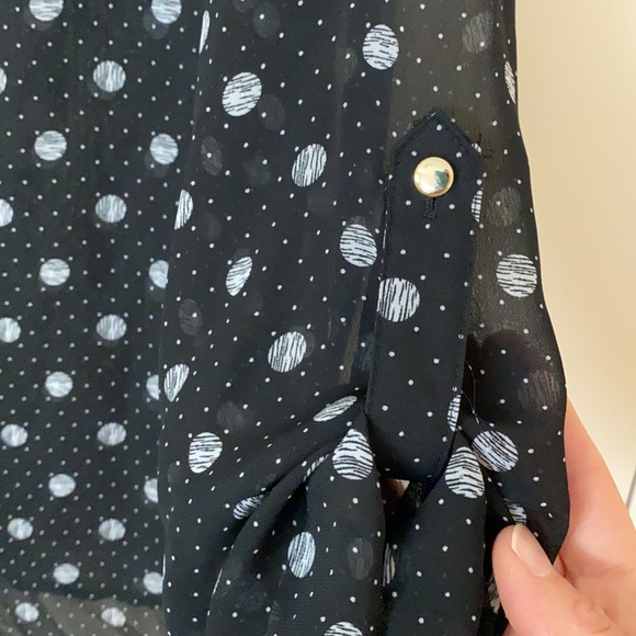 NEW DIRECTIONS POLKA DOT SHEER LONG SLEEVE BLOUSE PETITE MEDIUM BLACK AND WHITE - Picture 7 of 10